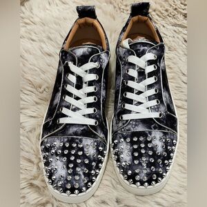 Studded Black Patterned Lace-Up Sneakers